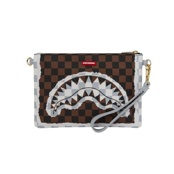 Sprayground Handbags - Sprayground CREAM AND BROWN TEAR CHECK CROSSOVER CLUTCH